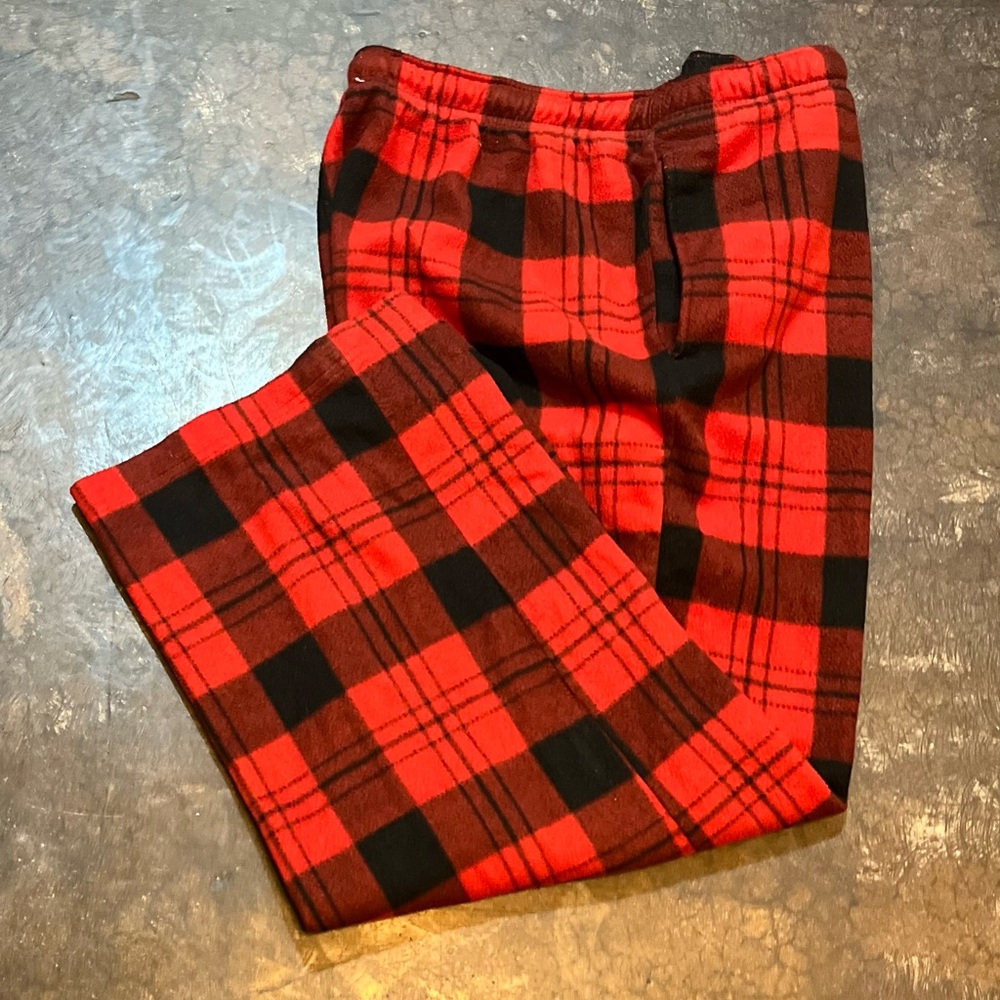 Fleece Red/ Black Checked Men's PJ Bottoms, XXL